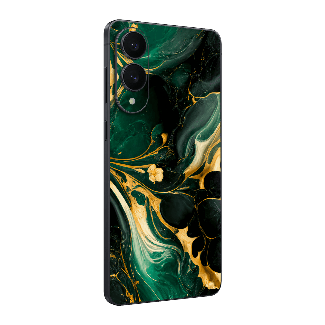 Samsung Galaxy S25 EDGE Print Printed Custom SIGNATURE Agate Geode Royal Green Gold Skin Wrap Sticker Decal Cover Protector by QSKINZ | qskinz.com
