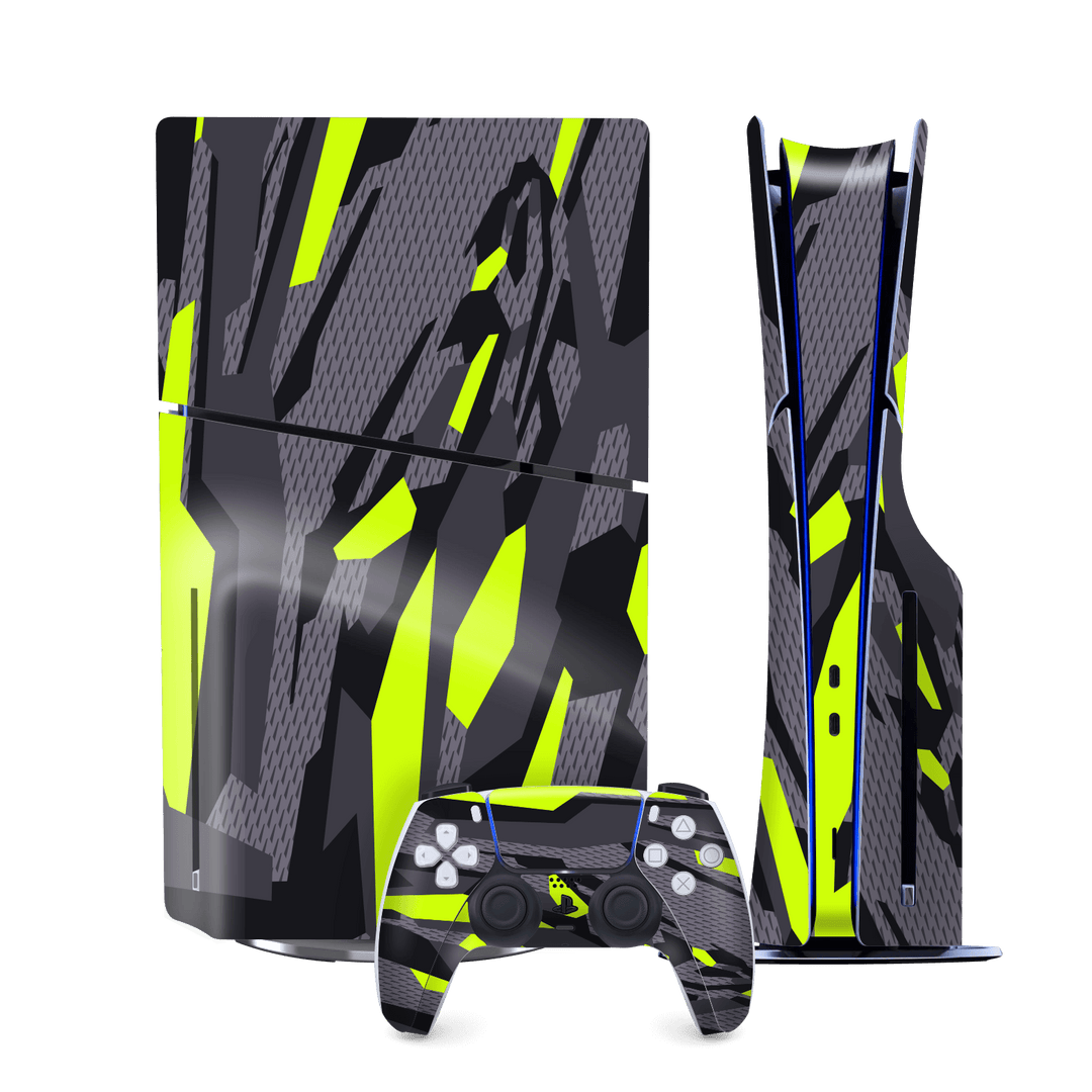 PS5 SLIM DISC EDITION (PlayStation 5 SLIM) Print Printed Custom SIGNATURE Abstract Green Camouflage Skin Wrap Sticker Decal Cover Protector by QSKINZ | qskinz.com
