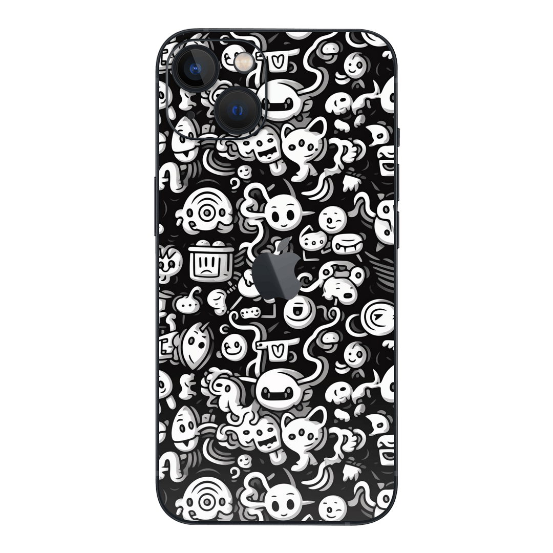 iPhone 13 Print Printed Custom SIGNATURE Pictogram Party Monochrome Black and White Icons Faces Skin Wrap Sticker Decal Cover Protector by QSKINZ | QSKINZ.COM