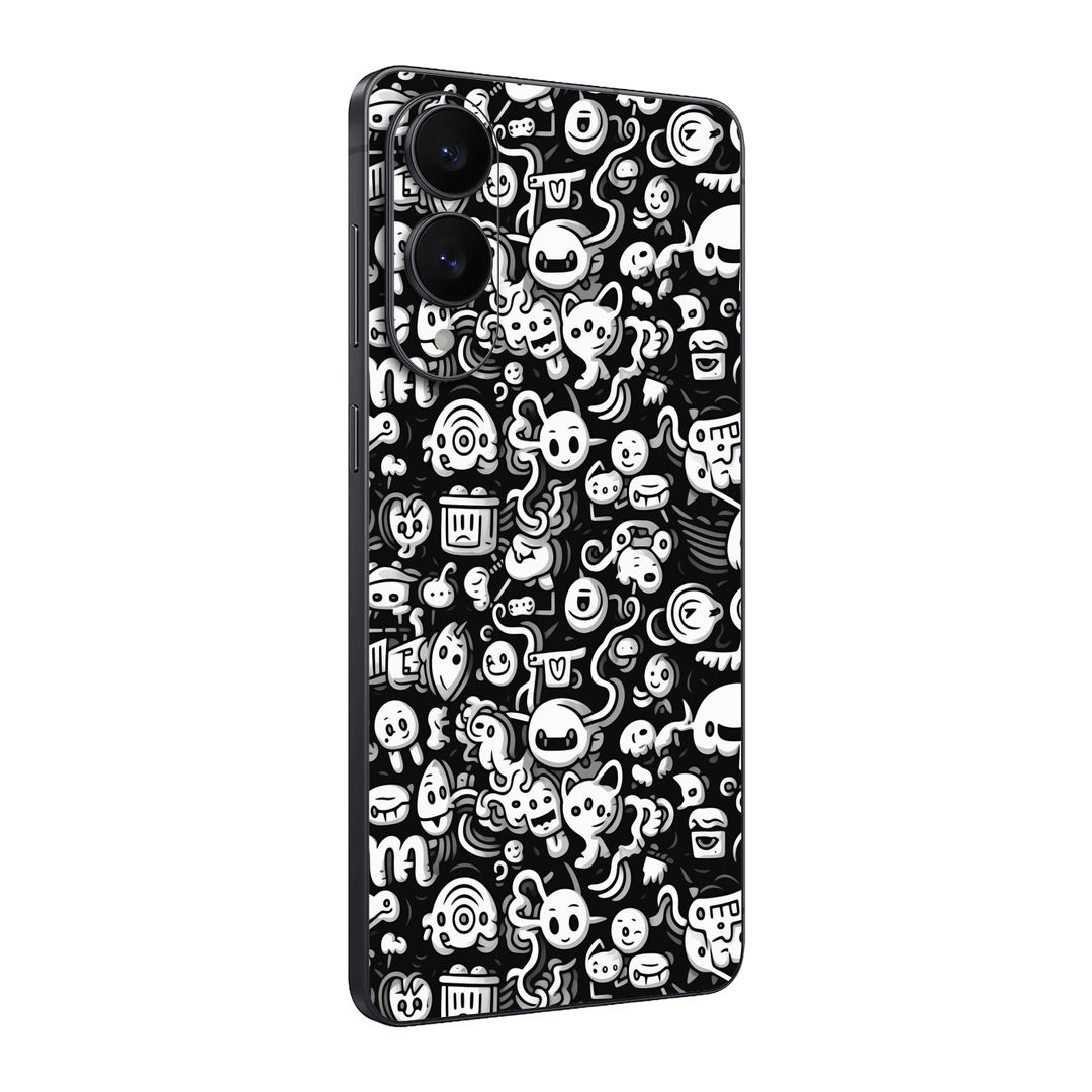 Samsung Galaxy S25 EDGE Print Printed Custom SIGNATURE Pictogram Party Monochrome Black and White Icons Faces Skin Wrap Sticker Decal Cover Protector by QSKINZ | QSKINZ.COM
