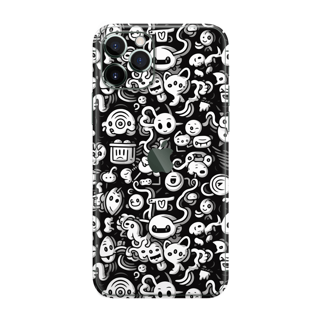iPhone 11 Pro MAX Print Printed Custom SIGNATURE Pictogram Party Monochrome Black and White Icons Faces Skin Wrap Sticker Decal Cover Protector by QSKINZ | QSKINZ.COM
