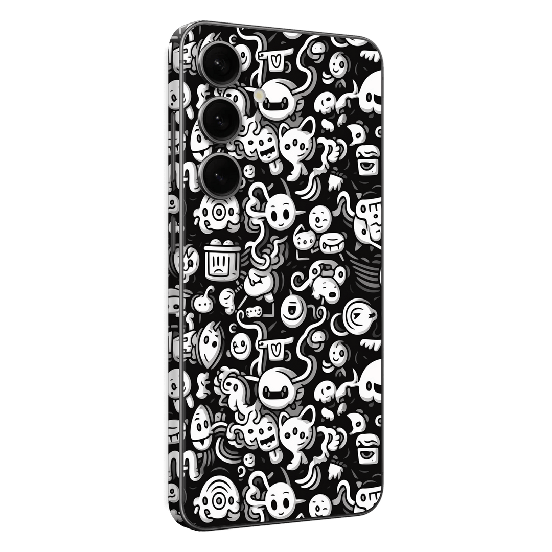 Samsung Galaxy S24 Print Printed Custom SIGNATURE Pictogram Party Monochrome Black and White Icons Faces Skin Wrap Sticker Decal Cover Protector by QSKINZ | QSKINZ.COM