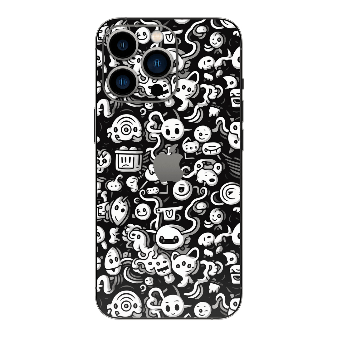 iPhone 15 PRO Print Printed Custom SIGNATURE Pictogram Party Monochrome Black and White Icons Faces Skin Wrap Sticker Decal Cover Protector by QSKINZ | QSKINZ.COM