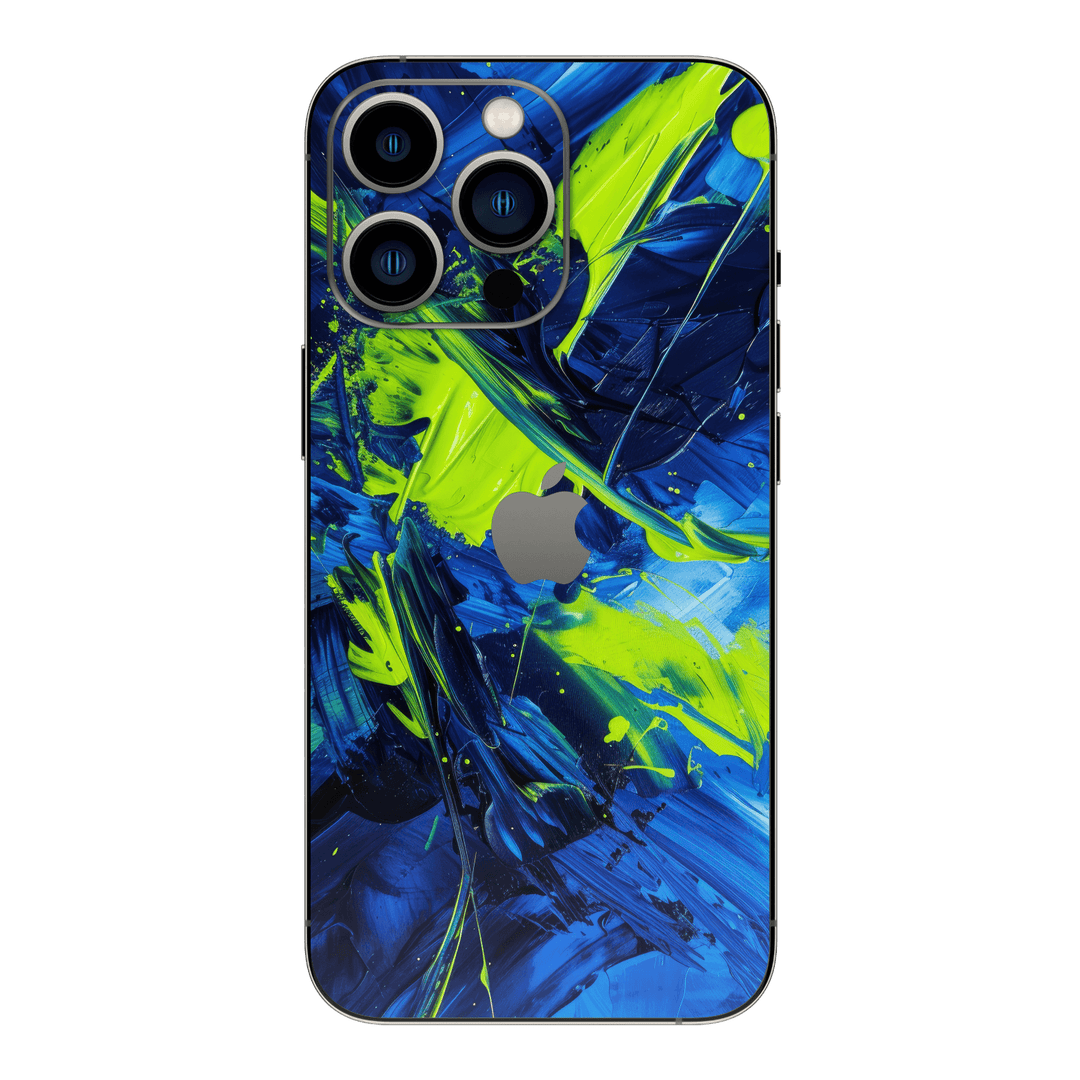 iPhone 15 Pro Max Print Printed Custom SIGNATURE Glowquatic Neon Yellow Green Blue Skin Wrap Sticker Decal Cover Protector by QSKINZ | QSKINZ.COM