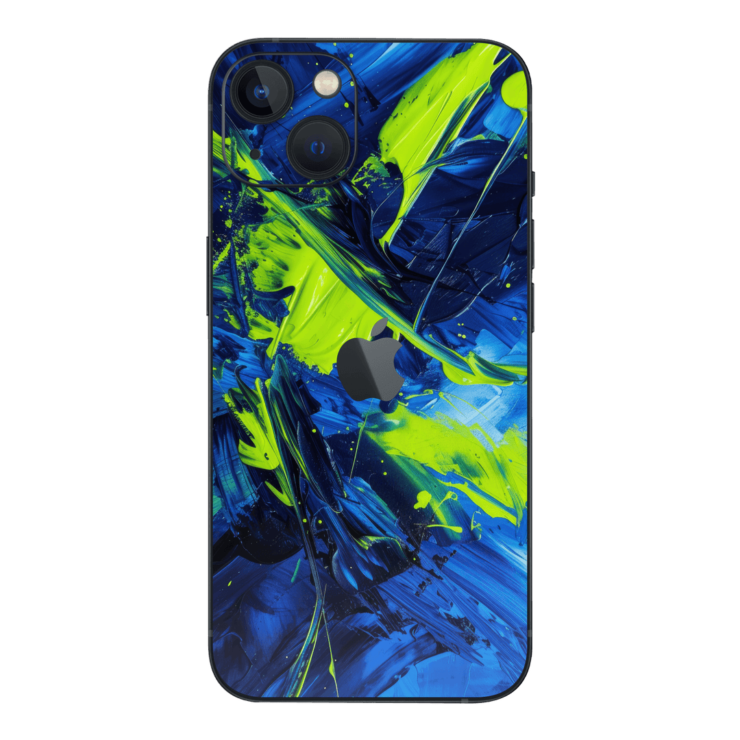 iPhone 15 Print Printed Custom SIGNATURE Glowquatic Neon Yellow Green Blue Skin Wrap Sticker Decal Cover Protector by QSKINZ | QSKINZ.COM