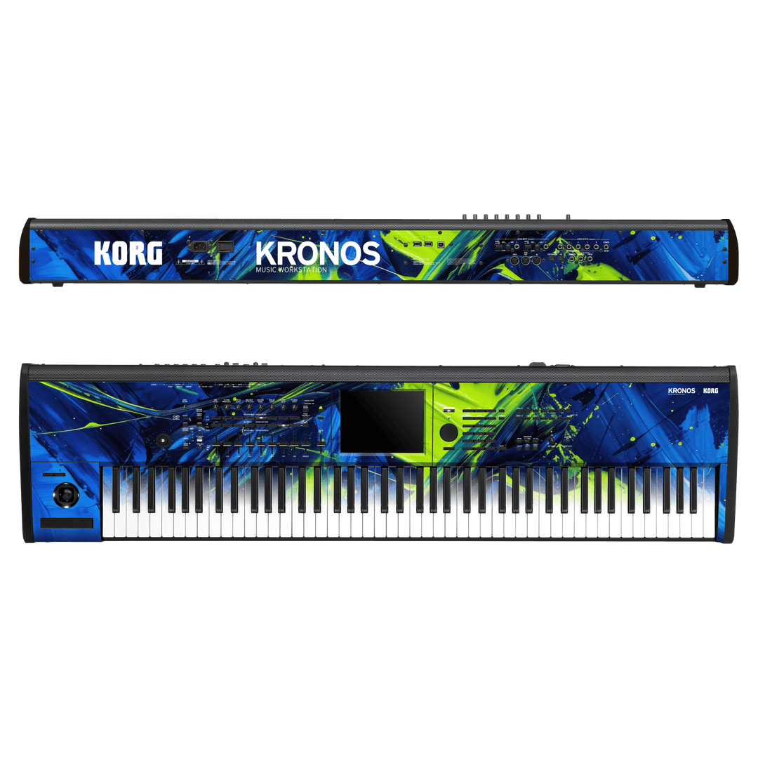 Korg Kronos 2 Music Workstation (88 keys) Print Printed Custom SIGNATURE Glowquatic Neon Yellow Green Blue Skin Wrap Sticker Decal Cover Protector by Keyskinz & Jordan Rudess | QSKINZ.COM
