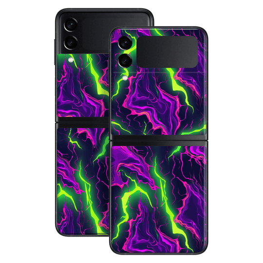 Samsung Galaxy Z Flip 3 Print Printed Custom SIGNATURE Twisterra Twist Neon Purple Yellow Green Anime Skin Wrap Sticker Decal Cover Protector by QSKINZ | QSKINZ.COM