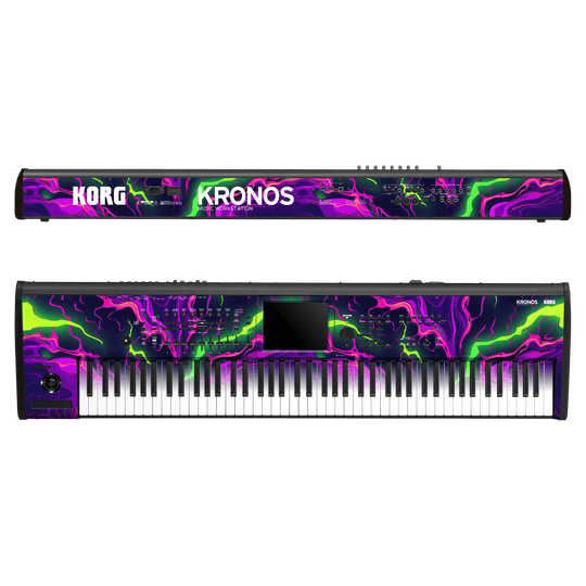 Korg Kronos 2 Music Workstation (88 keys) Print Printed Custom SIGNATURE Twisterra Twist Neon Purple Yellow Green Anime Skin Wrap Sticker Decal Cover Protector by Keyskinz & Jordan Rudess | QSKINZ.COM
