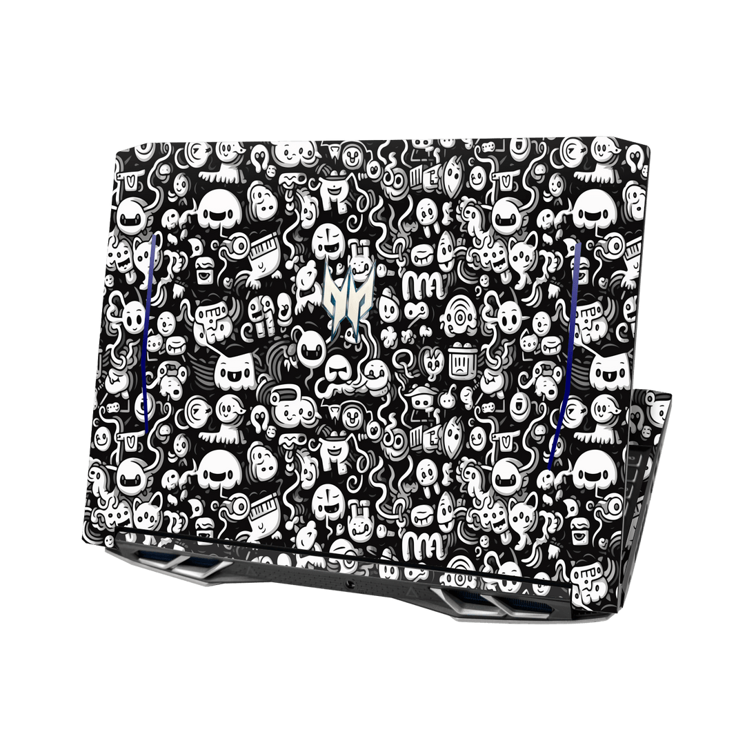 Acer Predator Helios 300 (15.6") Print Printed Custom SIGNATURE Pictogram Party Monochrome Black and White Icons Faces Skin Wrap Sticker Decal Cover Protector by QSKINZ | QSKINZ.COM