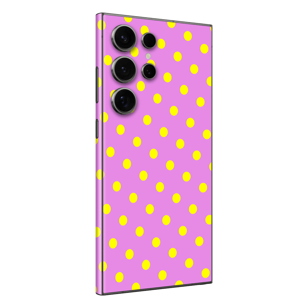 Galaxy S24 ULTRA Printed Custom SIGNATURE “Candy Polka Dot” Playful Pink & Yellow Polka Dot Skin Wrap Sticker Decal Cover Protector by QSKINZ | QSKINZ.COM