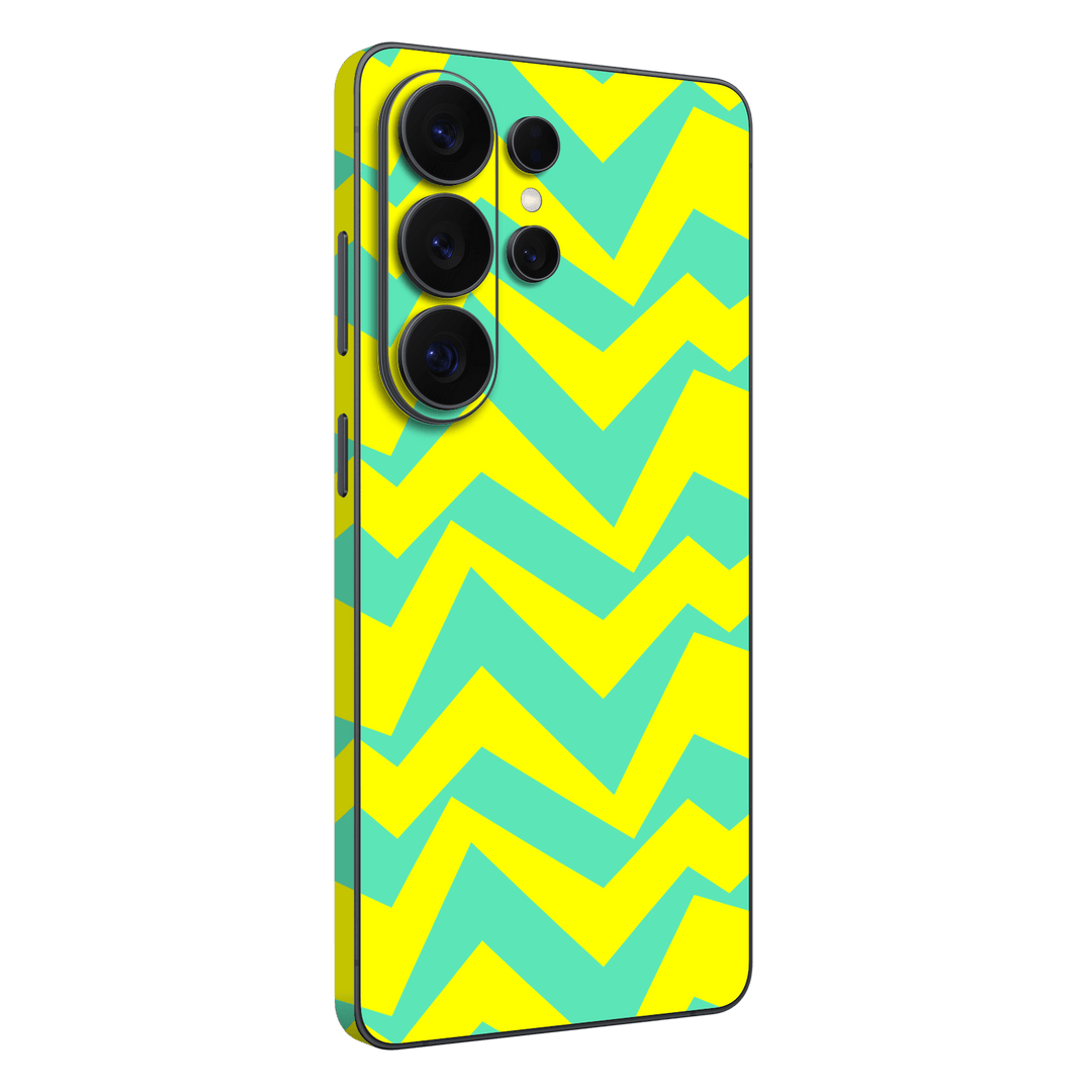 Galaxy S26 ULTRA Printed Custom SIGNATURE “ZigPop Yellow-Turquoise” Bold Yellow & Turquoise Zigzag Geometric Skin Wrap Sticker Decal Cover Protector by QSKINZ | QSKINZ.COM