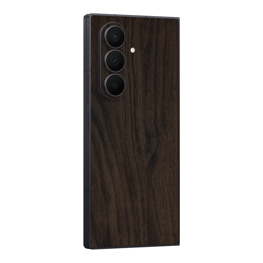 Galaxy Z FOLD 7 Premium Wood Wooden Dark Walnut Matte Textured Skin Wrap Sticker Decal Cover Protector by QSKINZ | qskinz.com
