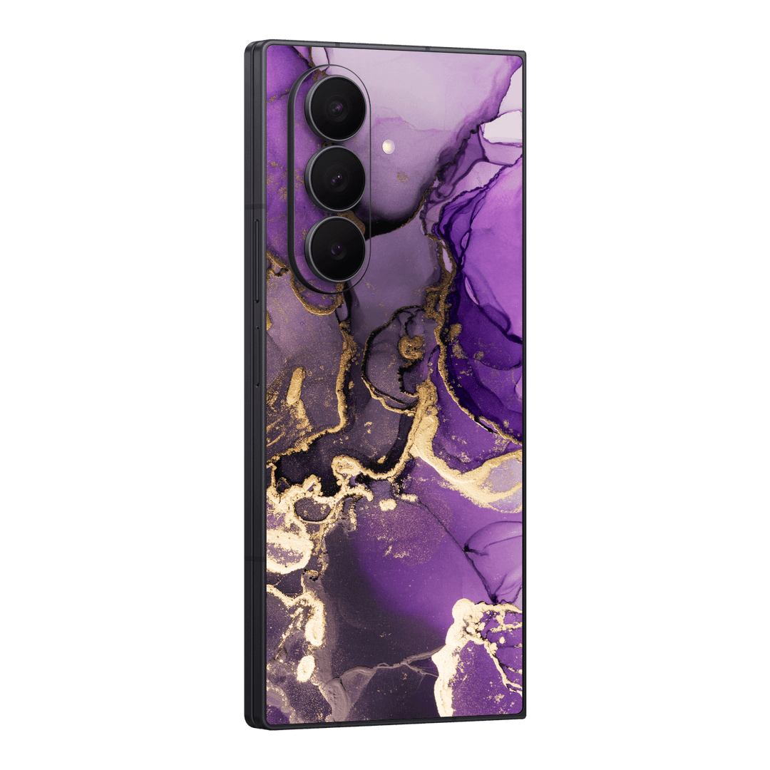 Galaxy Z FOLD 7 Print Printed Custom SIGNATURE AGATE GEODE Purple-Gold Skin Wrap Sticker Decal Cover Protector by QSKINZ | qskinz.com