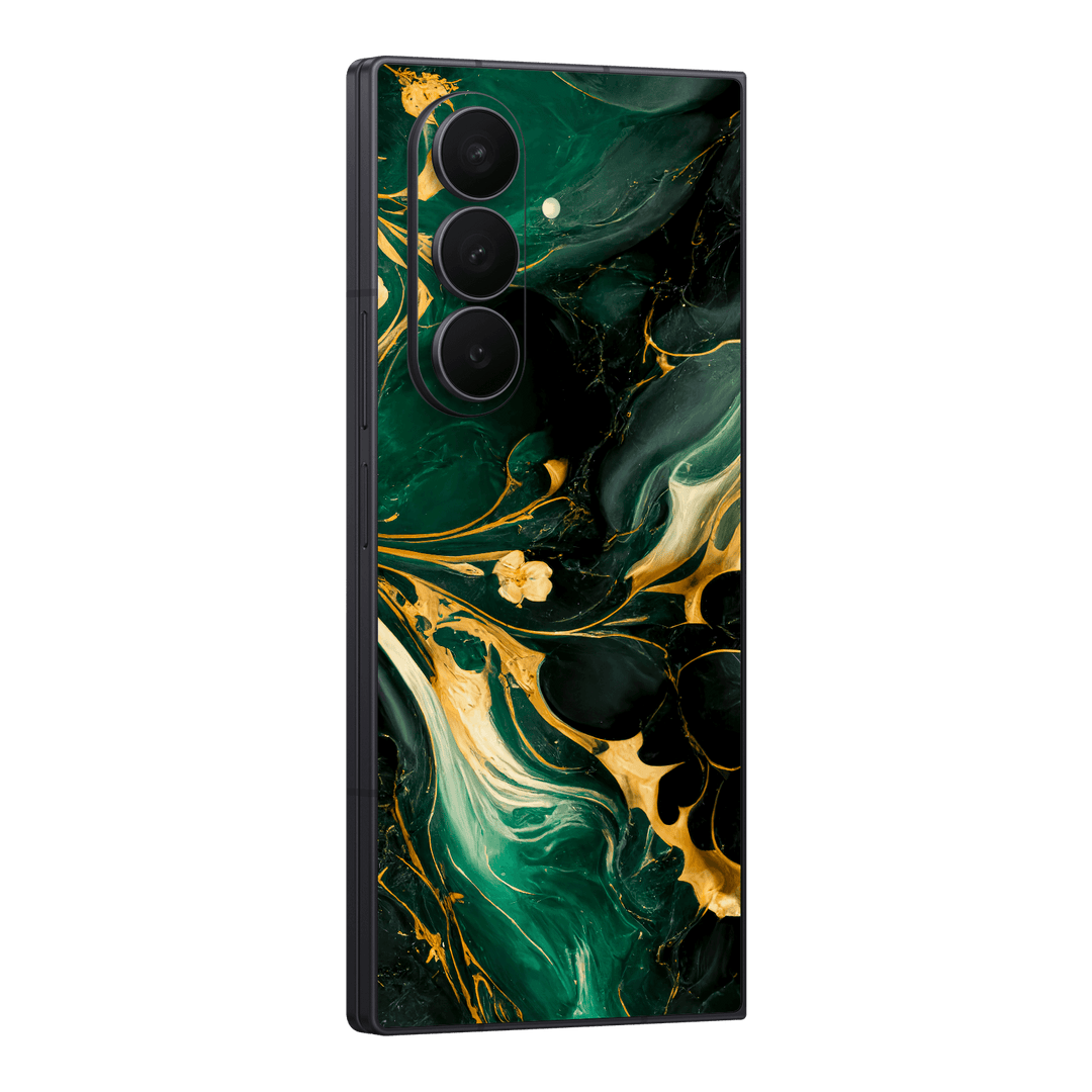 Galaxy Z FOLD 7 Print Printed Custom SIGNATURE Agate Geode Royal Green Gold Skin Wrap Sticker Decal Cover Protector by QSKINZ | qskinz.com