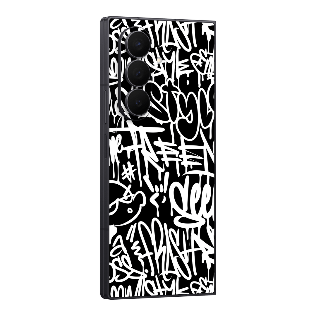 Galaxy Z FOLD 7 Print Printed Custom SIGNATURE Monochrome Black and White Graffiti Skin Wrap Sticker Decal Cover Protector by QSKINZ | qskinz.com
