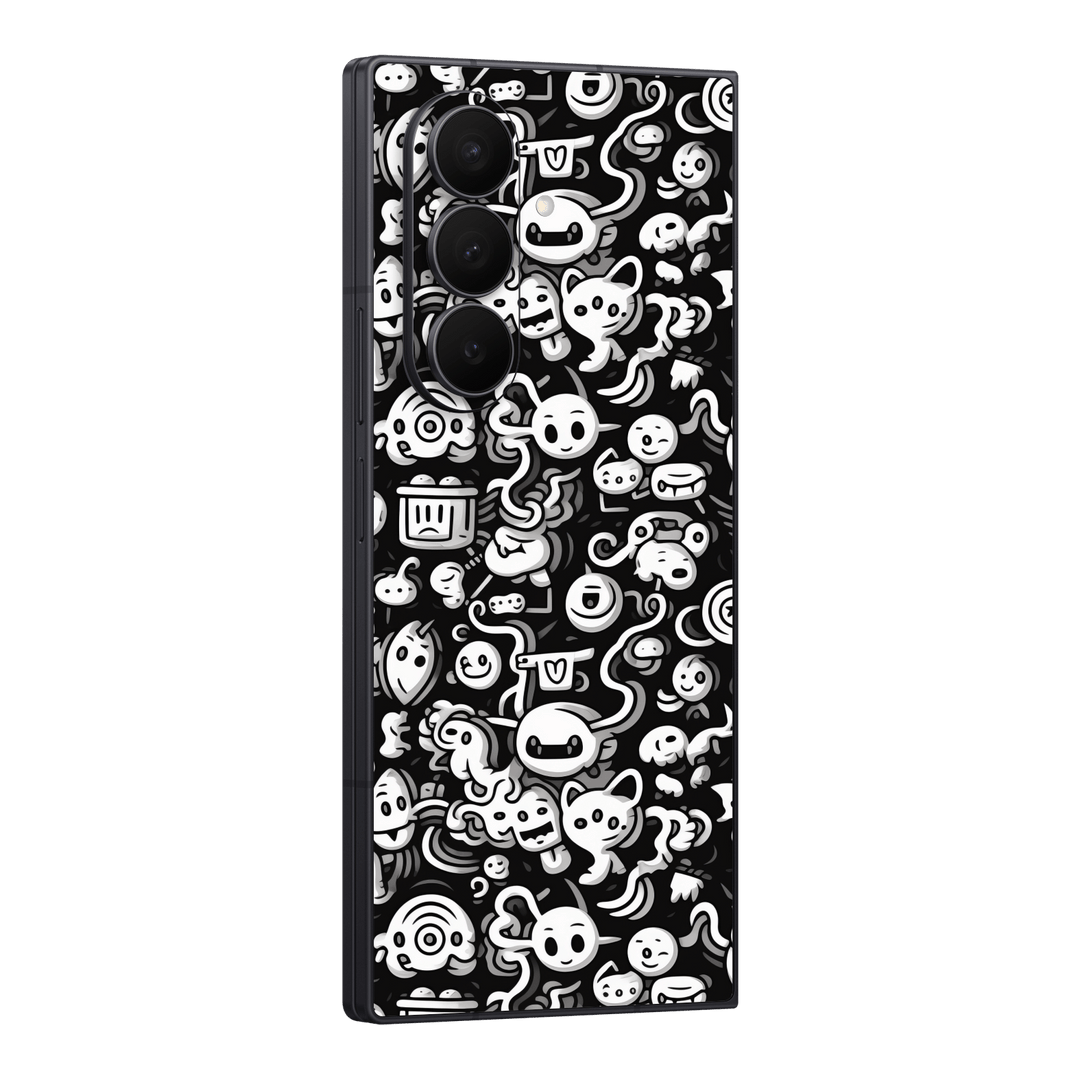 Galaxy Z FOLD 7 Print Printed Custom SIGNATURE Pictogram Party Monochrome Black and White Icons Faces Skin Wrap Sticker Decal Cover Protector by QSKINZ | QSKINZ.COM
