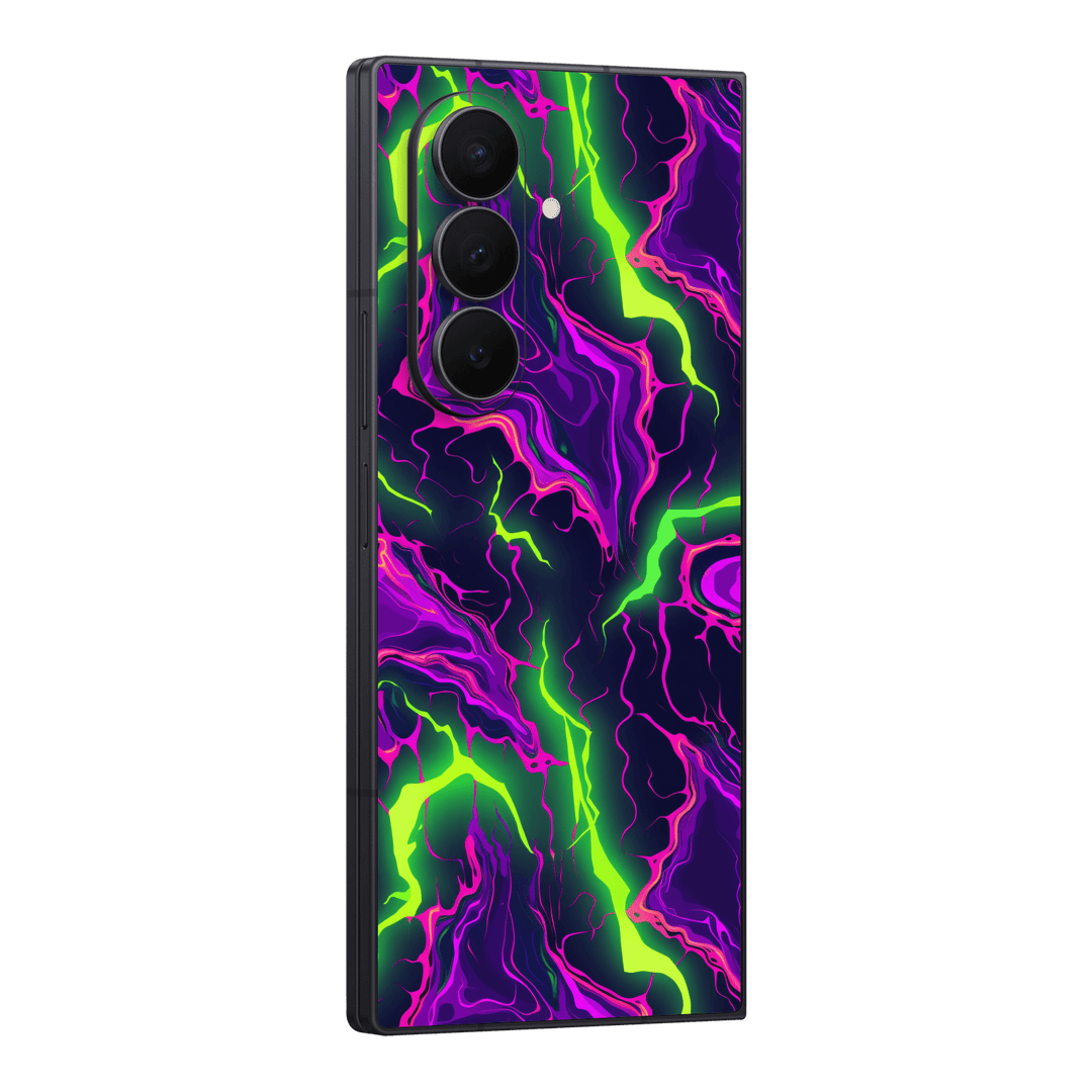 Galaxy Z FOLD 7 Print Printed Custom SIGNATURE Twisterra Twist Neon Purple Yellow Green Anime Skin Wrap Sticker Decal Cover Protector by QSKINZ | QSKINZ.COM