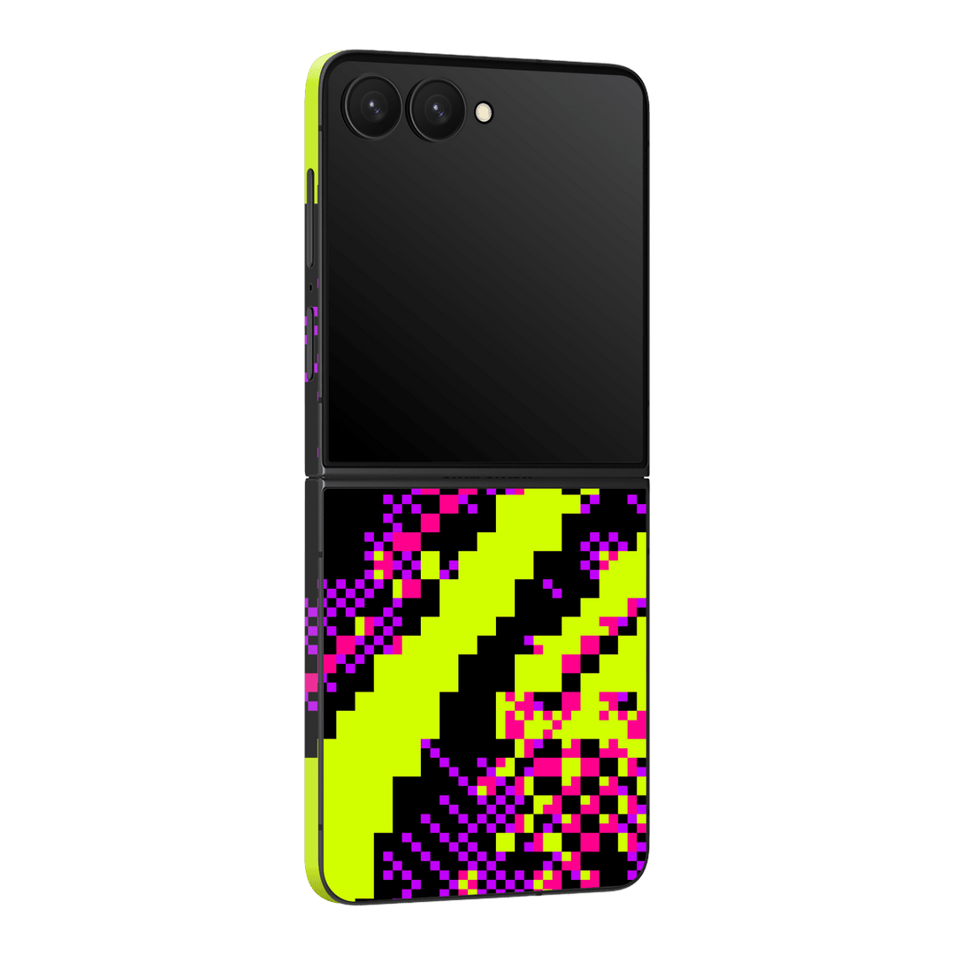 Galaxy Z Flip 7 Custom Printed SIGNATURE “Neonix” Purple Green Pixelated Skin Wrap Sticker Decal Cover Protector by QSKINZ | QSKINZ.COM