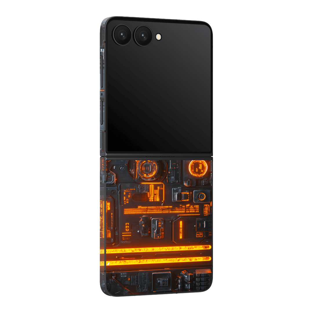 Galaxy Z Flip 7 Custom Printed SIGNATURE “Nexora” Orange Fire Technology Skin Wrap Sticker Decal Cover Protector by QSKINZ | QSKINZ.COM