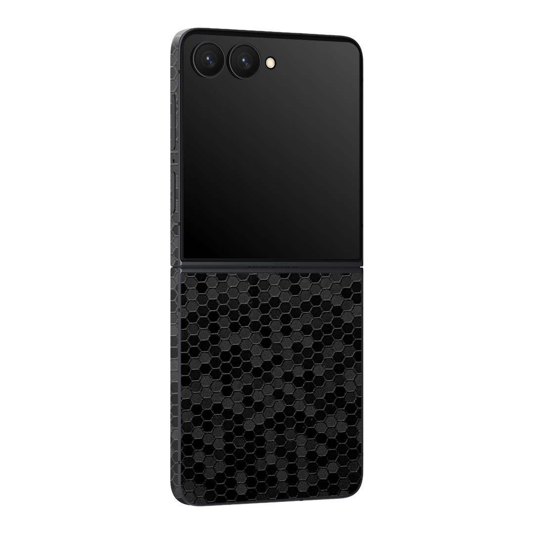 Galaxy Z Flip 7 Luxuria Black Honeycomb 3D Textured Skin Wrap Sticker Decal Cover Protector by QSKINZ | qskinz.com