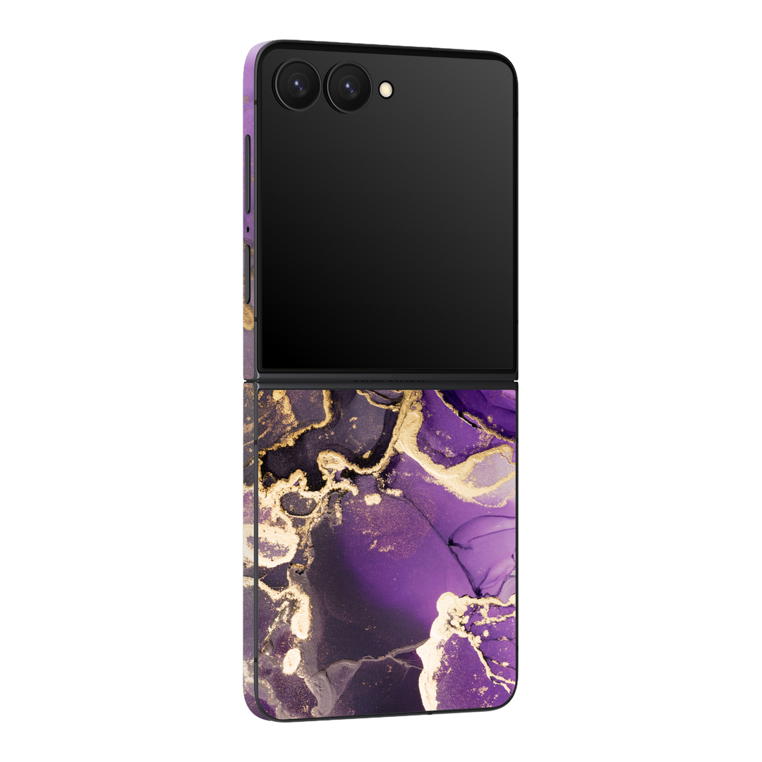 Galaxy Z Flip 7 Print Printed Custom SIGNATURE AGATE GEODE Purple-Gold Skin Wrap Sticker Decal Cover Protector by QSKINZ | qskinz.com