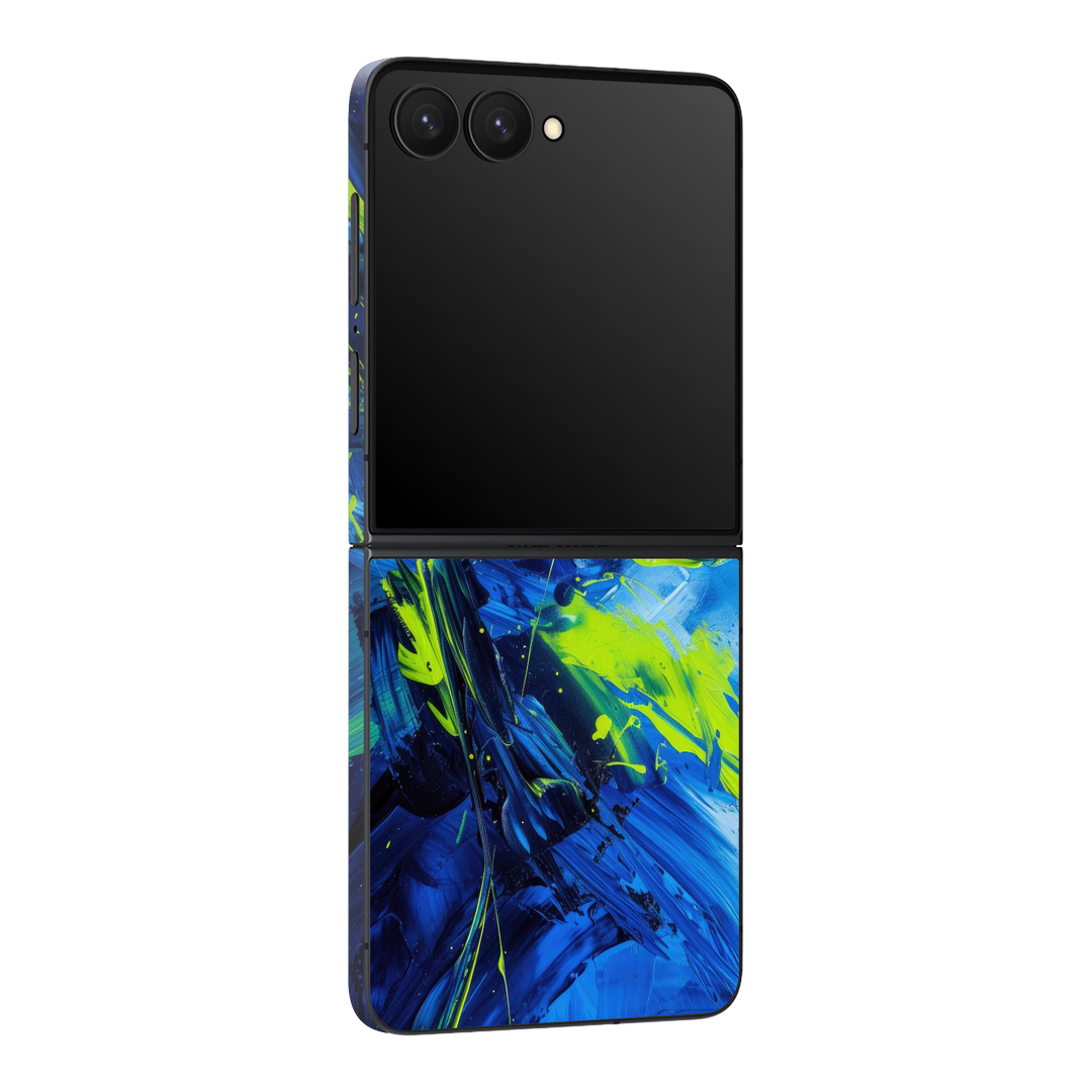 Galaxy Z Flip 7 Print Printed Custom SIGNATURE Glowquatic Neon Yellow Green Blue Skin Wrap Sticker Decal Cover Protector by QSKINZ | QSKINZ.COM