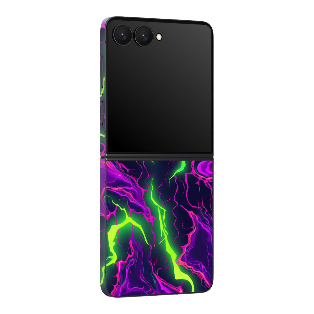 Galaxy Z Flip 7 Print Printed Custom SIGNATURE Twisterra Twist Neon Purple Yellow Green Anime Skin Wrap Sticker Decal Cover Protector by QSKINZ | QSKINZ.COM