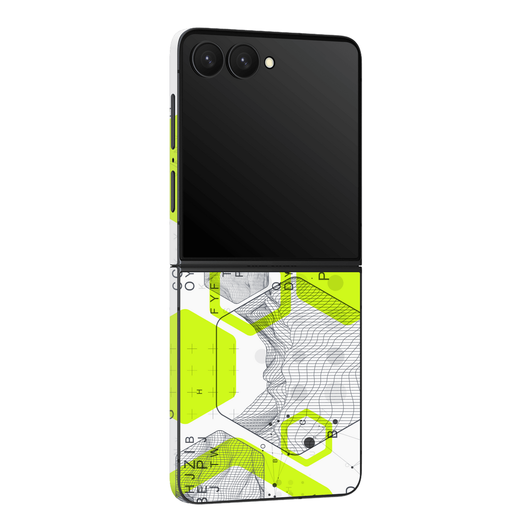 Galaxy Z Flip 7 Printed Custom SIGNATURE “Neural Realm” AI Science Green & White Skin Wrap Sticker Decal Cover Protector by QSKINZ | QSKINZ.COM