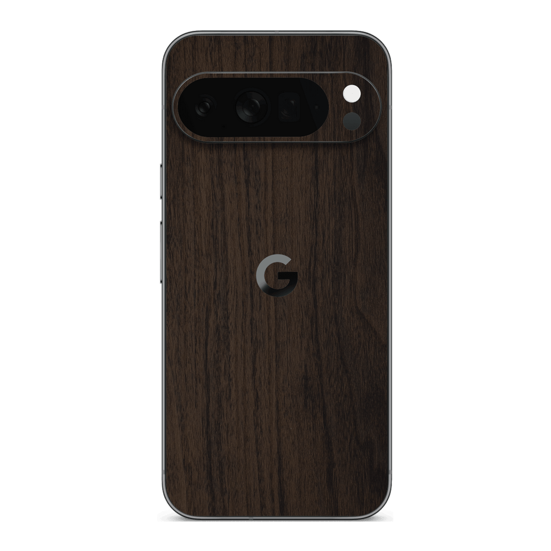 Google Pixel 10 PRO Premium Wood Wooden Dark Walnut Matte Textured Skin Wrap Sticker Decal Cover Protector by QSKINZ | qskinz.com