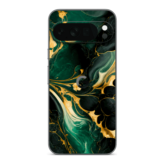 Google Pixel 10 PRO Print Printed Custom SIGNATURE Agate Geode Royal Green Gold Skin Wrap Sticker Decal Cover Protector by QSKINZ | qskinz.com