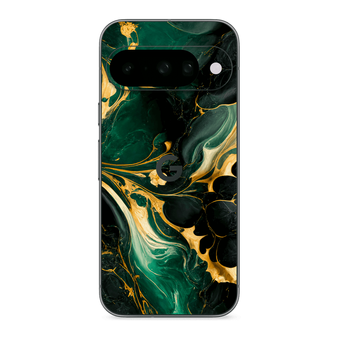 Google Pixel 10 Print Printed Custom SIGNATURE Agate Geode Royal Green Gold Skin Wrap Sticker Decal Cover Protector by QSKINZ | qskinz.com
