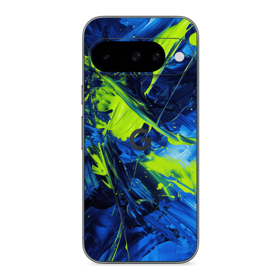 Google Pixel 10 Print Printed Custom SIGNATURE Glowquatic Neon Yellow Green Blue Skin Wrap Sticker Decal Cover Protector by QSKINZ | QSKINZ.COM