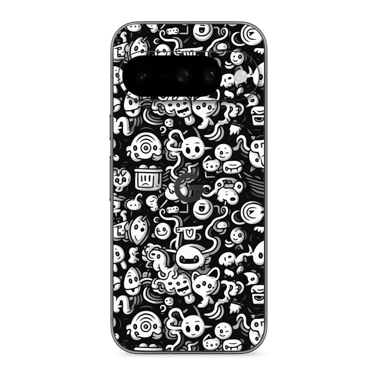 Google Pixel 10 Print Printed Custom SIGNATURE Pictogram Party Monochrome Black and White Icons Faces Skin Wrap Sticker Decal Cover Protector by QSKINZ | QSKINZ.COM