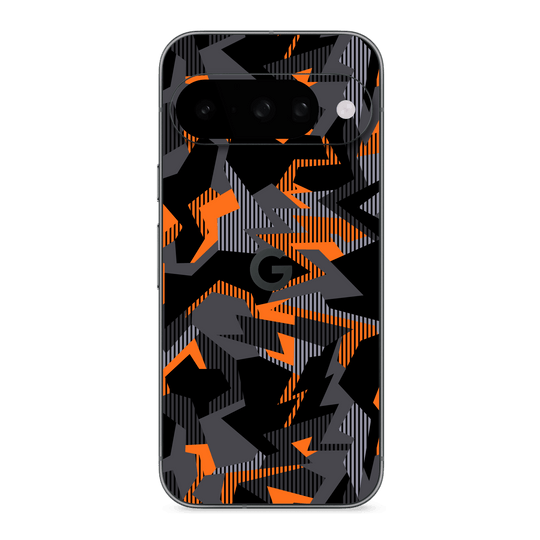 Google Pixel 10 Print Printed Custom SIGNATURE Sharp-Edged Orange Camo Camouflage Skin Wrap Sticker Decal Cover Protector by QSKINZ | qskinz.com