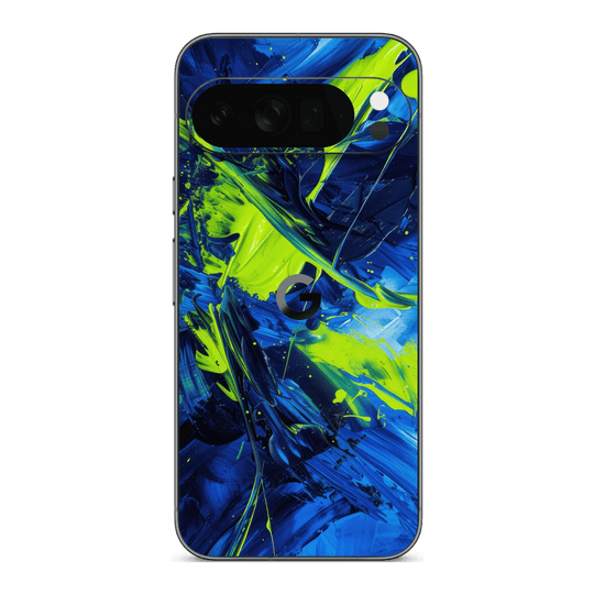 Google Pixel 10 Pro XL Print Printed Custom SIGNATURE Glowquatic Neon Yellow Green Blue Skin Wrap Sticker Decal Cover Protector by QSKINZ | QSKINZ.COM