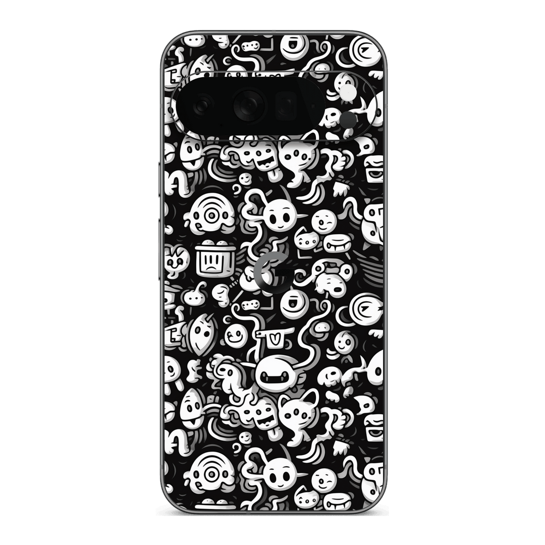 Google Pixel 10 Pro XL Print Printed Custom SIGNATURE Pictogram Party Monochrome Black and White Icons Faces Skin Wrap Sticker Decal Cover Protector by QSKINZ | QSKINZ.COM