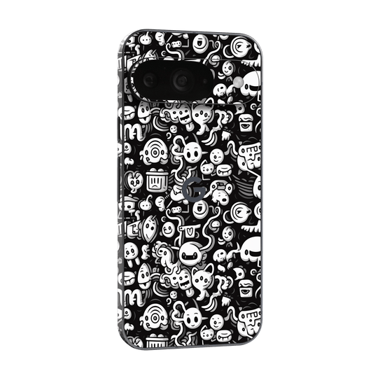 Google Pixel 9 Print Printed Custom SIGNATURE Pictogram Party Monochrome Black and White Icons Faces Skin Wrap Sticker Decal Cover Protector by QSKINZ | QSKINZ.COM