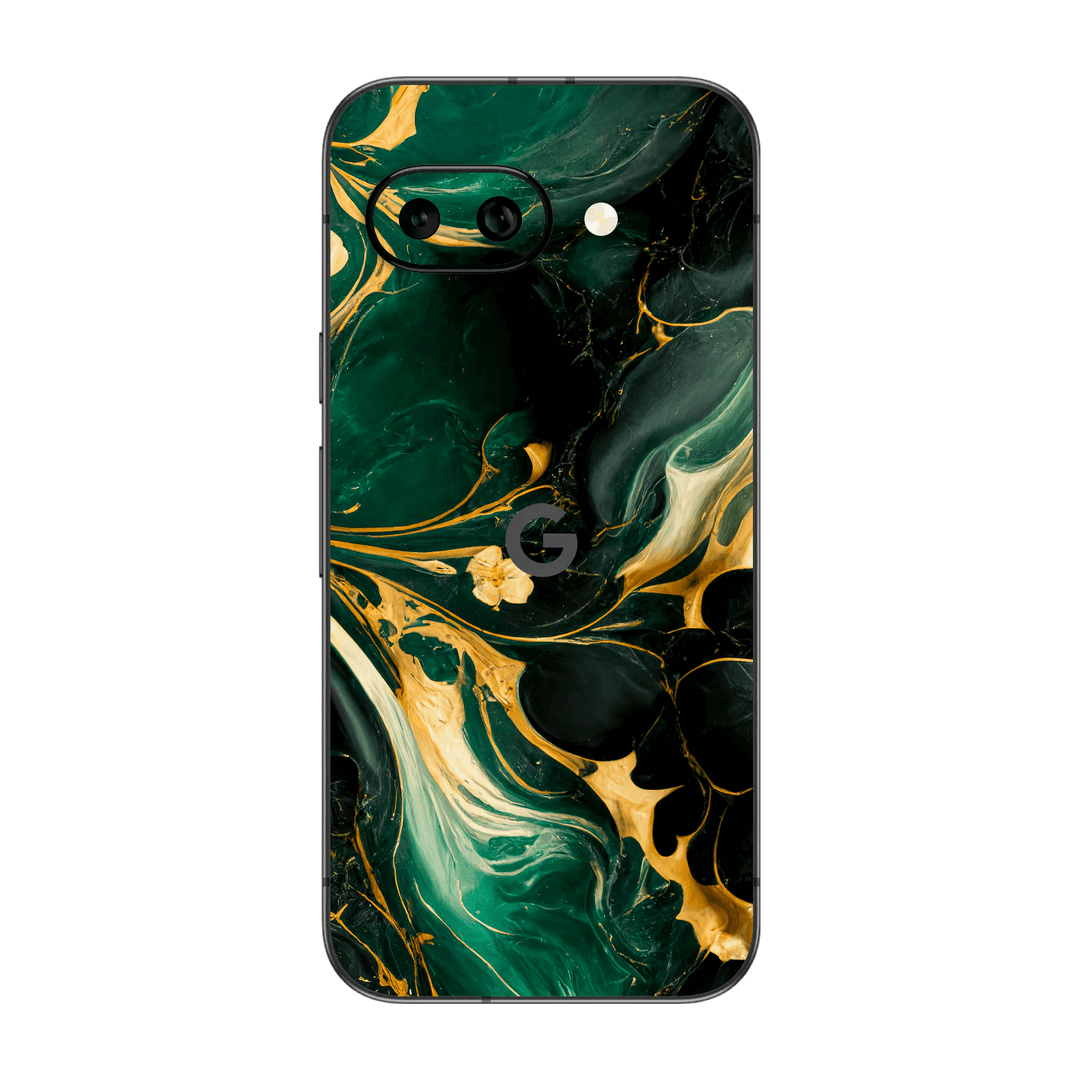 Google Pixel 9a Print Printed Custom SIGNATURE Agate Geode Royal Green Gold Skin Wrap Sticker Decal Cover Protector by QSKINZ | qskinz.com
