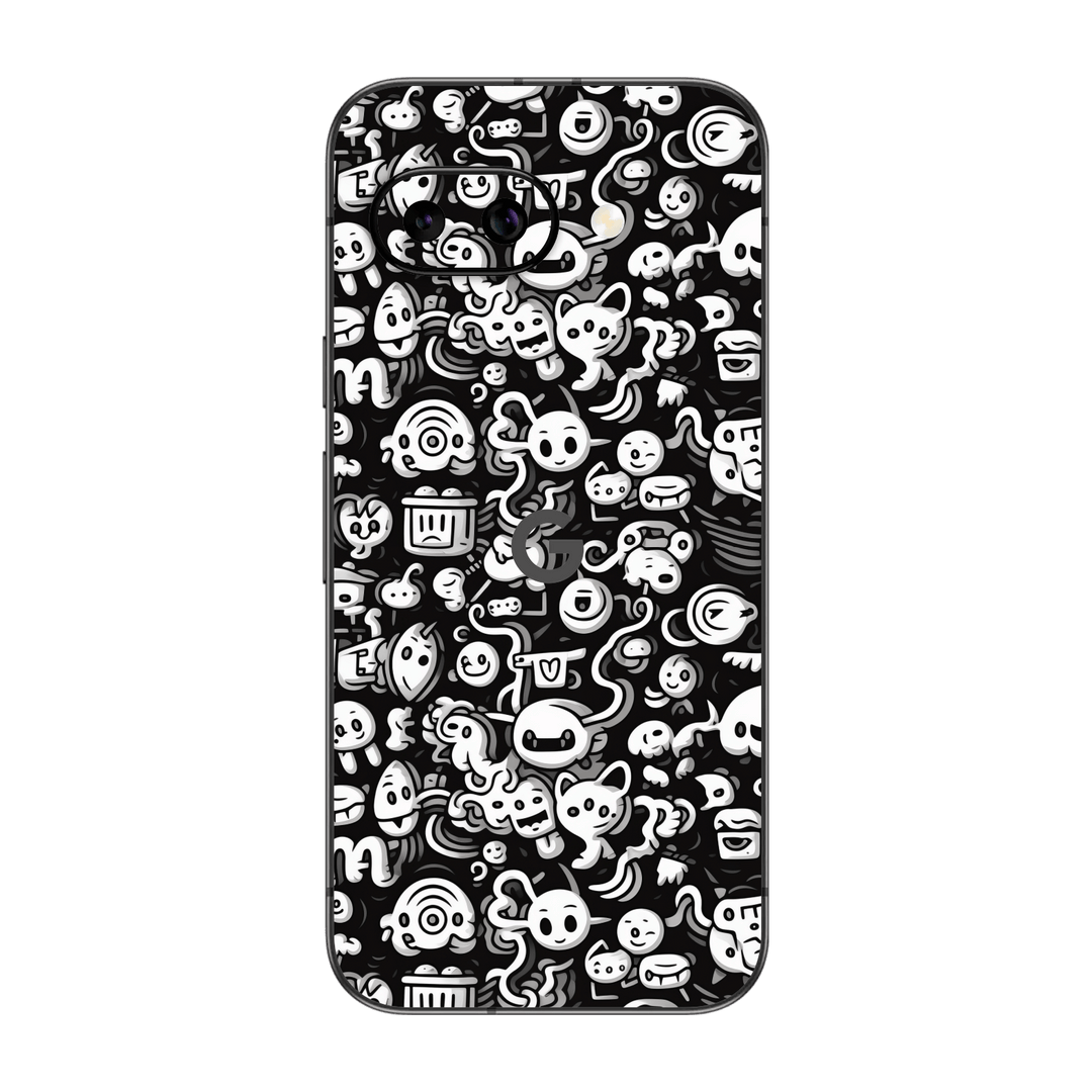 Google Pixel 9a Print Printed Custom SIGNATURE Pictogram Party Monochrome Black and White Icons Faces Skin Wrap Sticker Decal Cover Protector by QSKINZ | QSKINZ.COM
