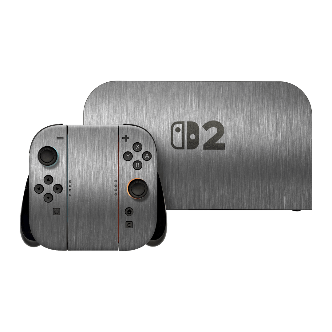 Nintendo Switch 2 Brushed Metal Titanium Metallic Skin Wrap Sticker Decal Cover Protector by QSKINZ | qskinz.com