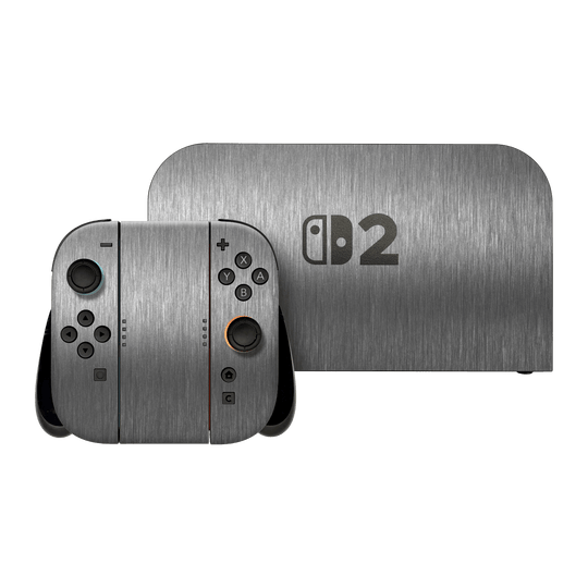 Nintendo Switch 2 Brushed Metal Titanium Metallic Skin Wrap Sticker Decal Cover Protector by QSKINZ | qskinz.com