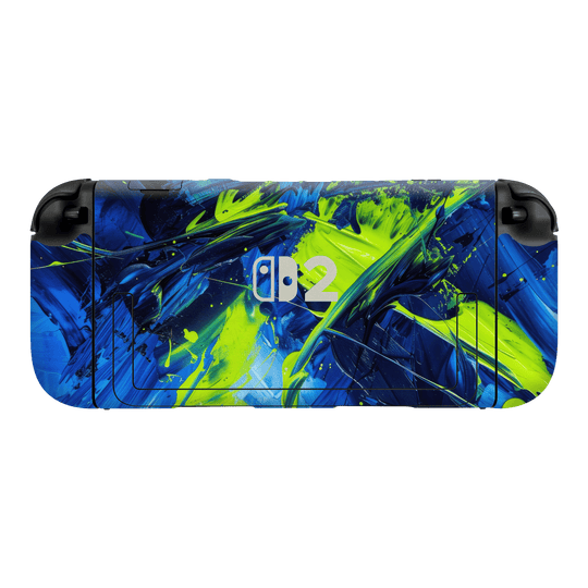 Nintendo Switch 2 Console Print Printed Custom SIGNATURE Glowquatic Neon Yellow Green Blue Skin Wrap Sticker Decal Cover Protector by QSKINZ | QSKINZ.COM