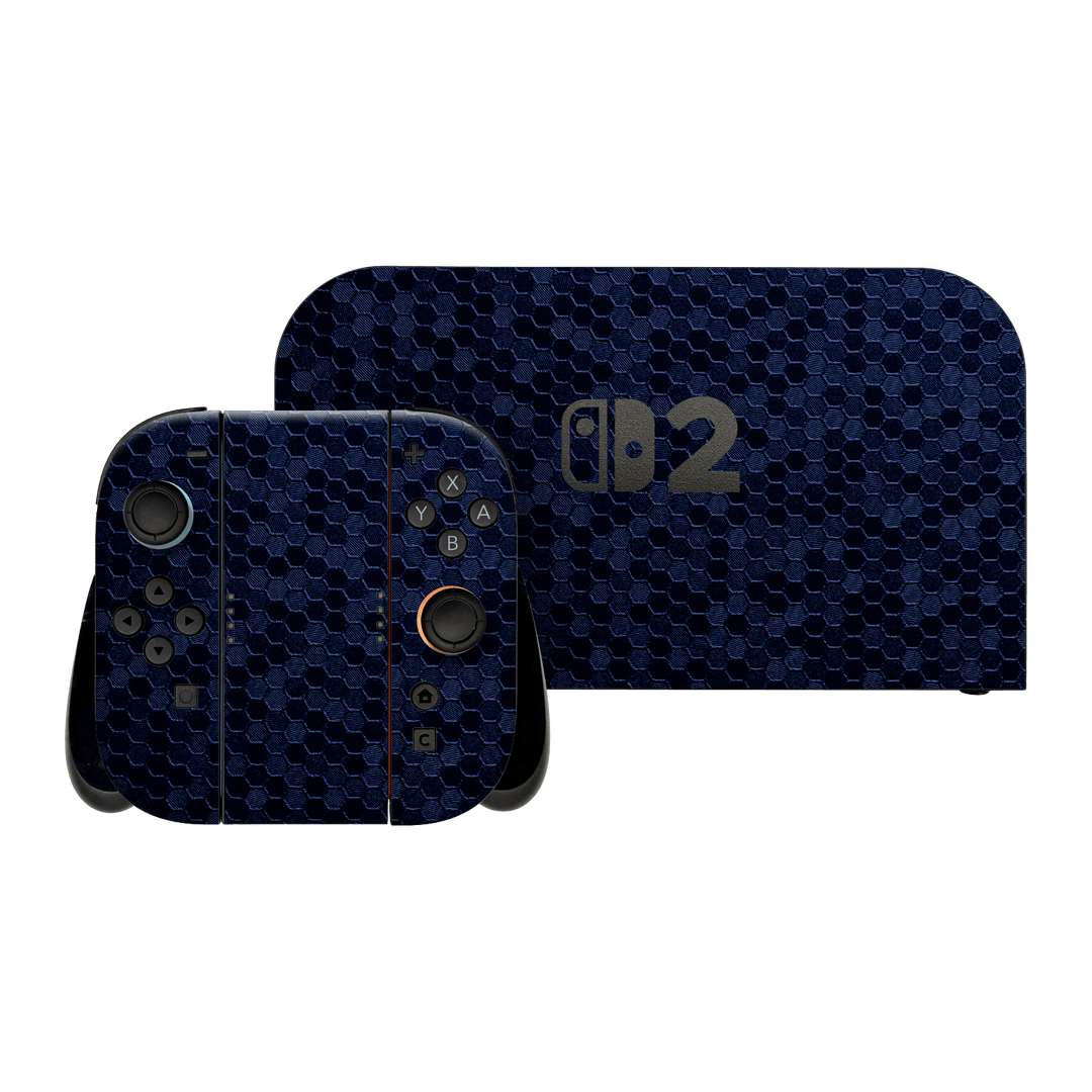Nintendo Switch 2 Luxuria Navy Blue Honeycomb 3D Textured Skin Wrap Sticker Decal Cover Protector by QSKINZ | qskinz.com