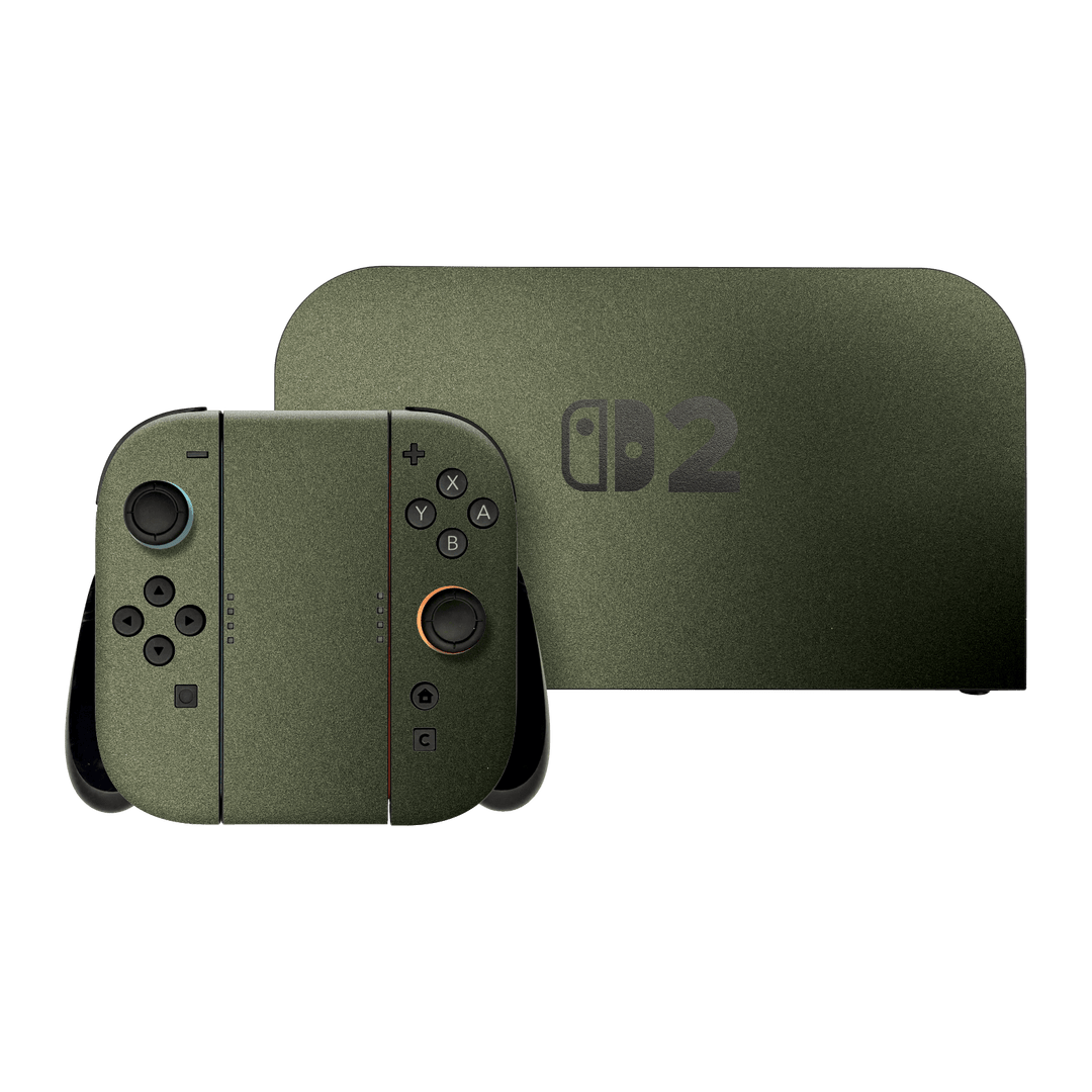 Nintendo Switch 2 Military Green Metallic Skin Wrap Sticker Decal Cover Protector by QSKINZ | qskinz.com