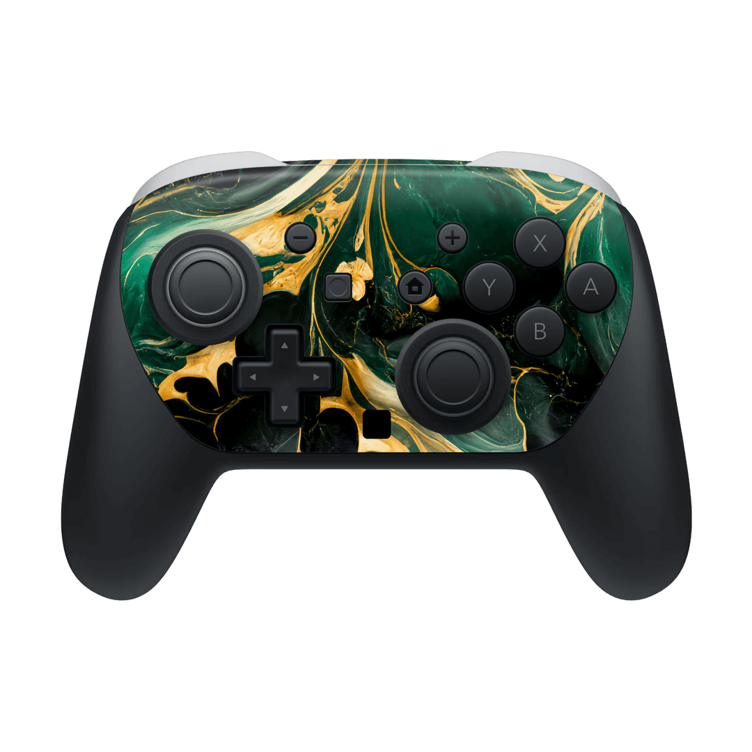 Nintendo Switch 2 PRO CONTROLLER Print Printed Custom SIGNATURE Agate Geode Royal Green Gold Skin Wrap Sticker Decal Cover Protector by QSKINZ | qskinz.com
