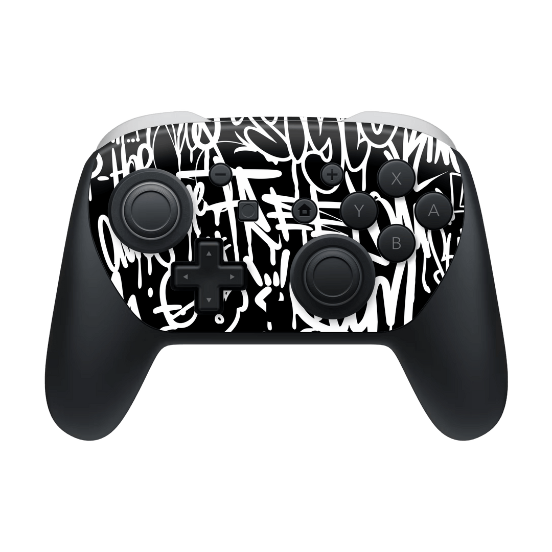 Nintendo Switch 2 PRO CONTROLLER Print Printed Custom SIGNATURE Monochrome Black and White Graffiti Skin Wrap Sticker Decal Cover Protector by QSKINZ | qskinz.com
