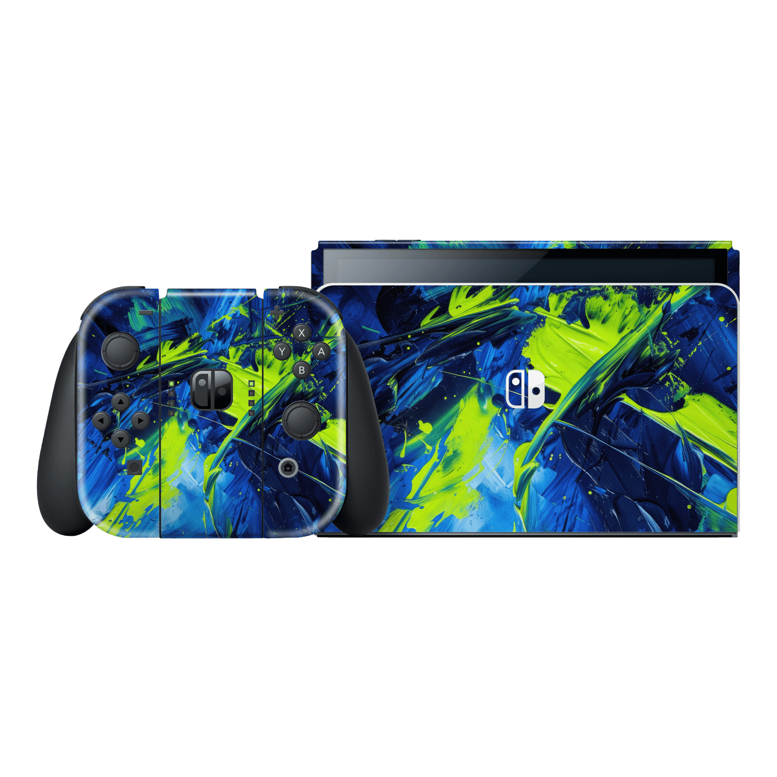 Nintendo Switch OLED Print Printed Custom SIGNATURE Glowquatic Neon Yellow Green Blue Skin Wrap Sticker Decal Cover Protector by QSKINZ | QSKINZ.COM