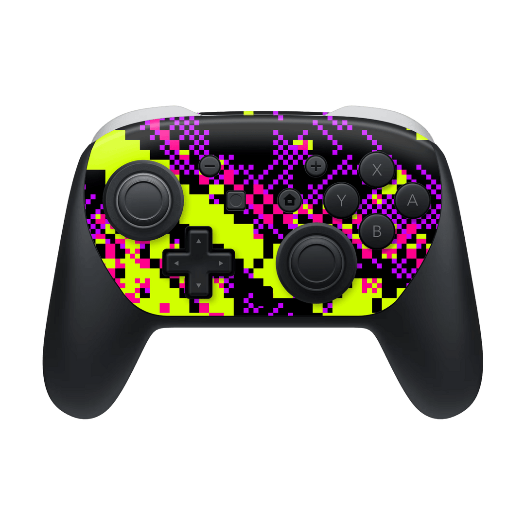 Nintendo Switch Pro Controller 2 Custom Printed SIGNATURE “Neonix” Purple Green Pixelated Skin Wrap Sticker Decal Cover Protector by QSKINZ | QSKINZ.COM
