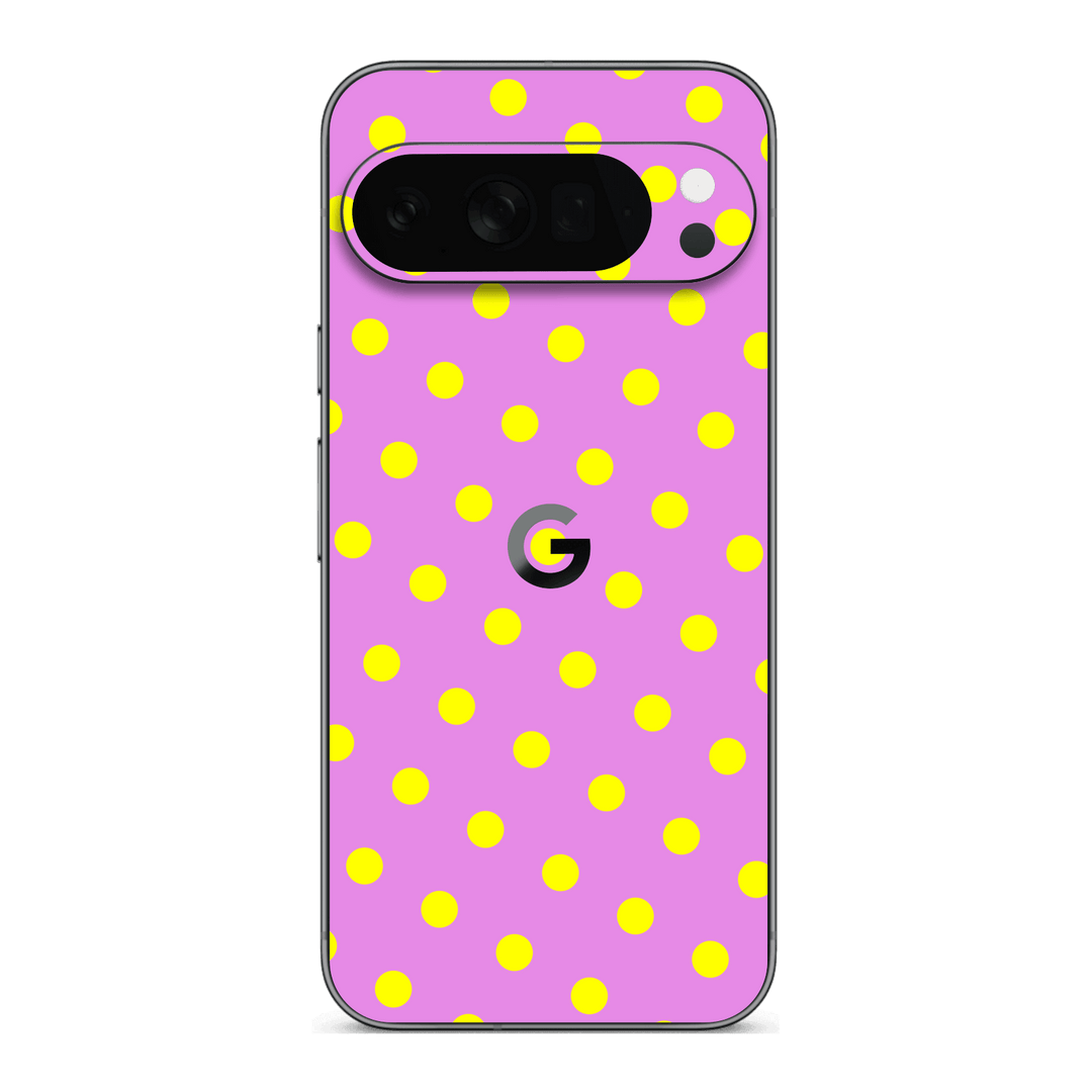 Pixel 10 PRO Printed Custom SIGNATURE “Candy Polka Dot” Playful Pink & Yellow Polka Dot Skin Wrap Sticker Decal Cover Protector by QSKINZ | QSKINZ.COM