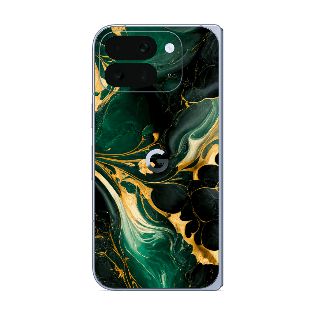 Pixel 10 Pro FOLD Print Printed Custom SIGNATURE Agate Geode Royal Green Gold Skin Wrap Sticker Decal Cover Protector by QSKINZ | qskinz.com